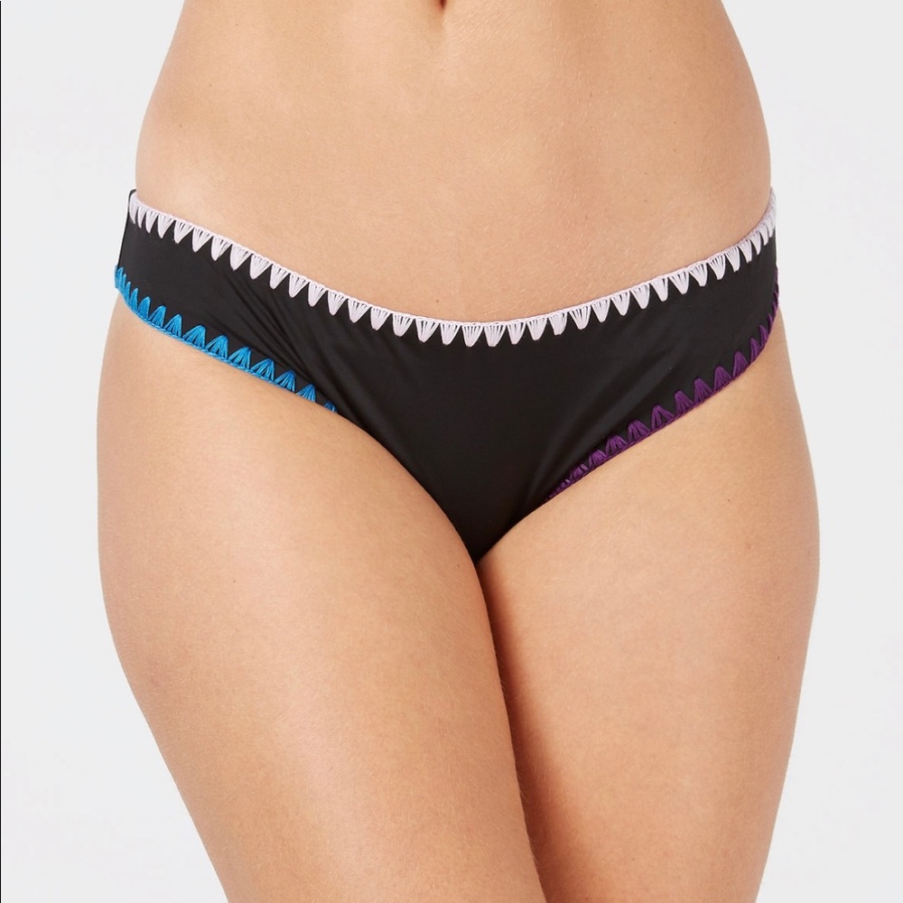Bar III Womens Smocking Solids Black Bikini Bottom